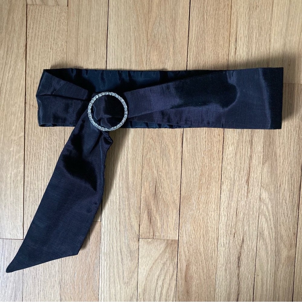 Vintage Black Evening Belt by Ray Strauss, Rhinestone ‘Buckle’ adjustable slide